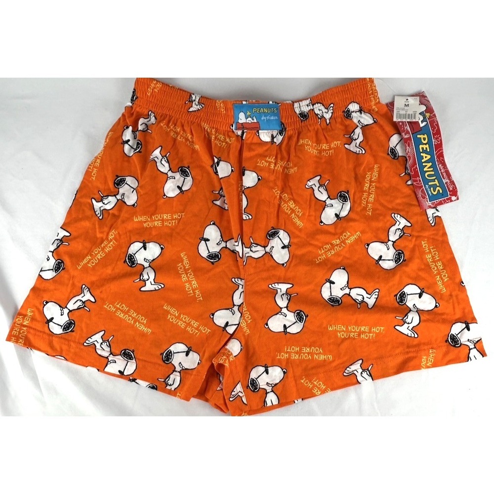 Vtg NWT Peanuts Snoopy When You Are Hot Orange Boxer Shorts Sz M All Over Print